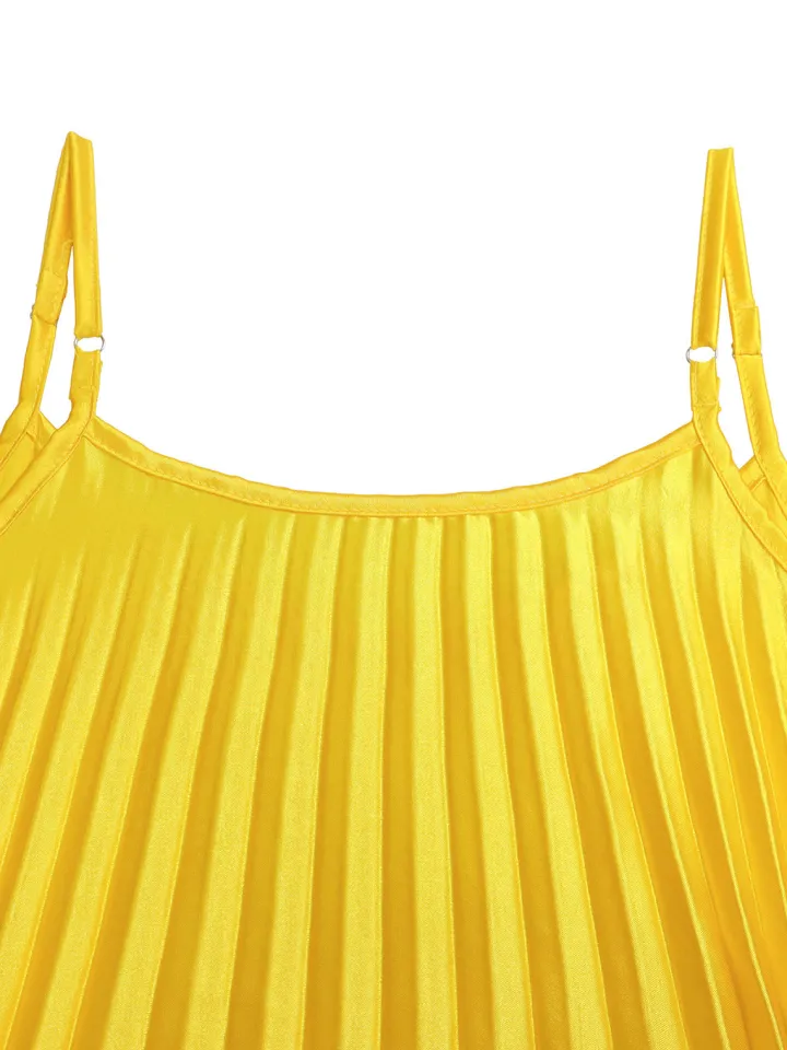 Solid Color Loose Strap Beach Pleated Dress