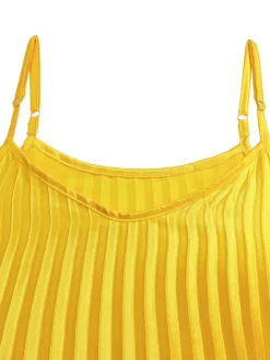 Solid Color Loose Strap Beach Pleated Dress