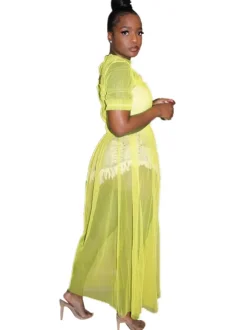 Solid Color Mesh Ruched Maxi Dress Cover Up
