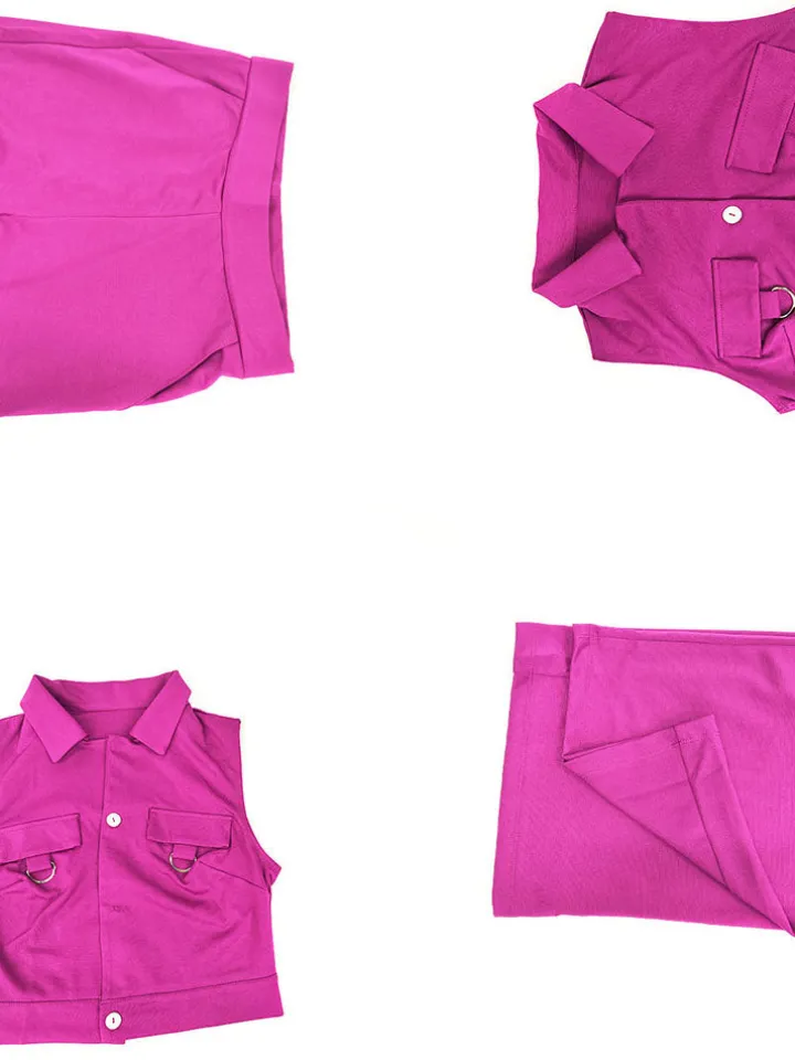 Solid Color Polo Neck Vest Long Pants Set