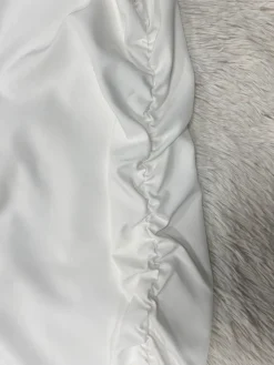 Solid Color Puff Sleeve Drawstring Waist Dress