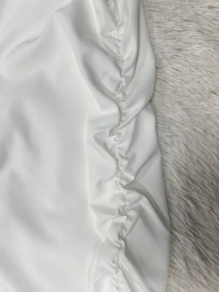 Solid Color Puff Sleeve Drawstring Waist Dress