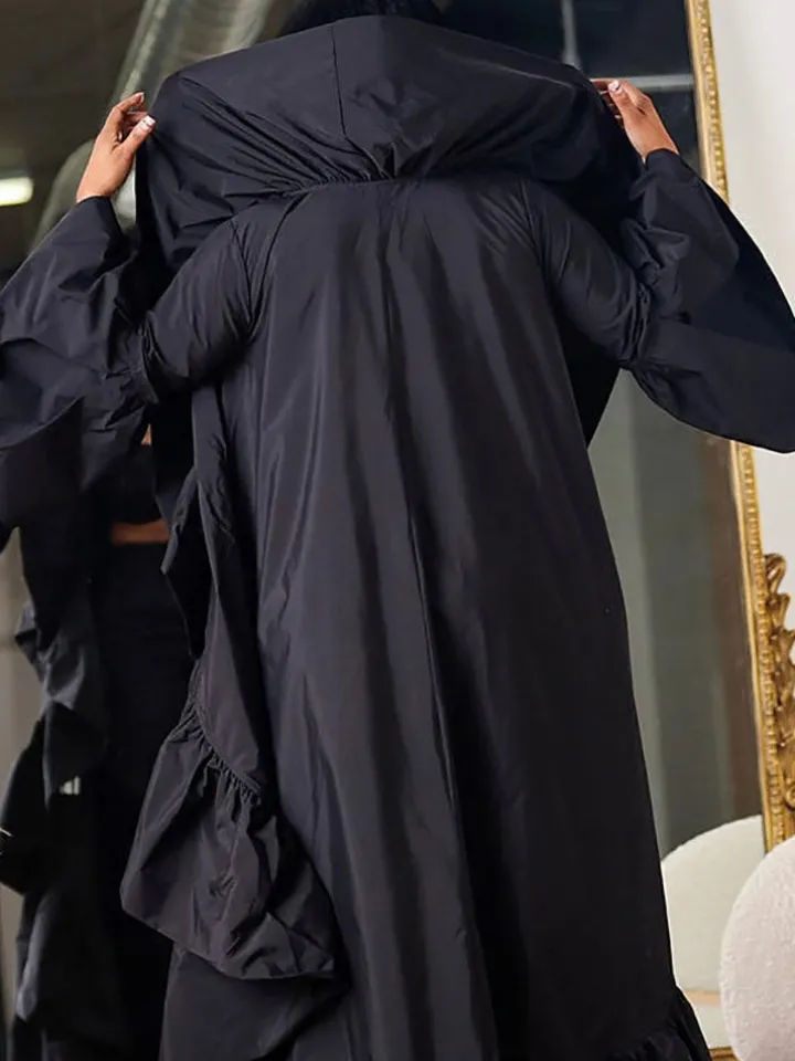 Solid Color Ruffle Trim Shawl Coat