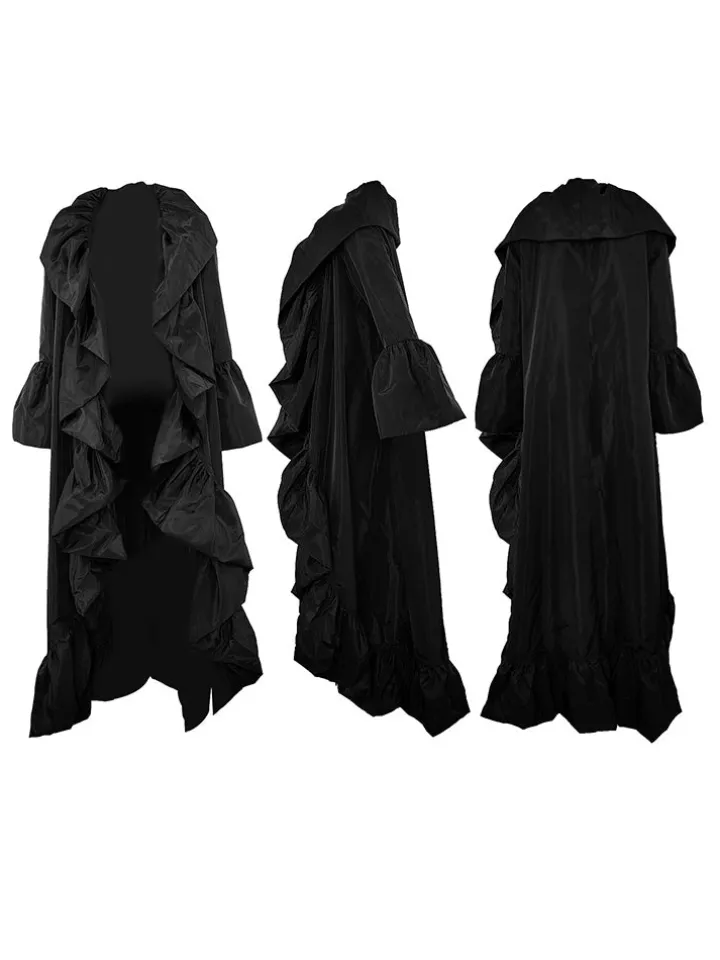 Solid Color Ruffle Trim Shawl Coat