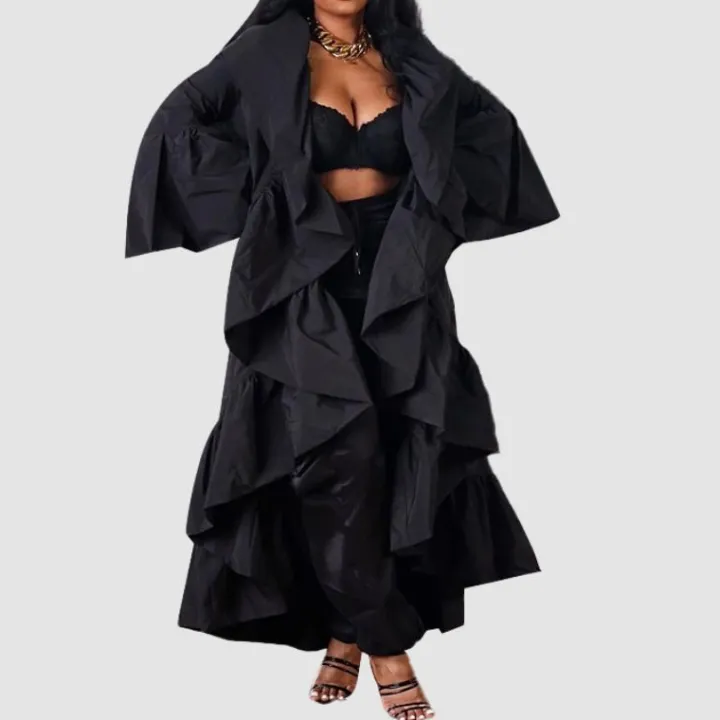 Solid Color Ruffled Trench Coat