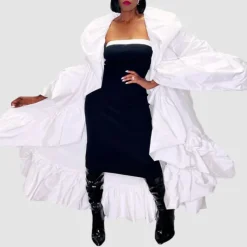 Solid Color Ruffled Trench Coat