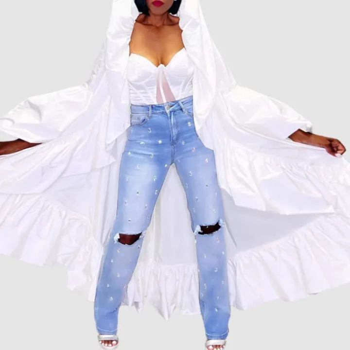 Solid Color Ruffled Trench Coat