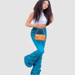 Solid Color Stretch Pleated Jeans