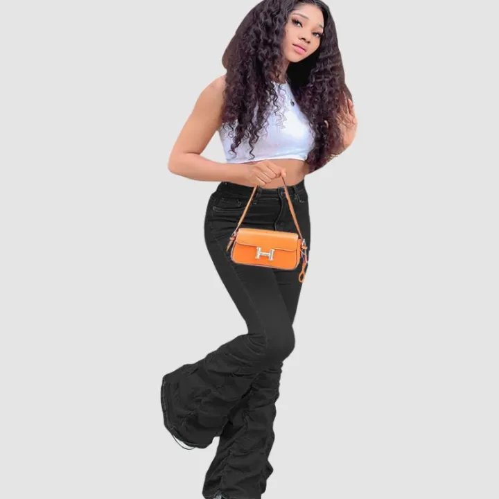 Solid Color Stretch Pleated Jeans