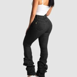 Solid Color Stretch Pleated Jeans