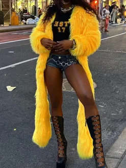 Solid Color Thick Fur Coat