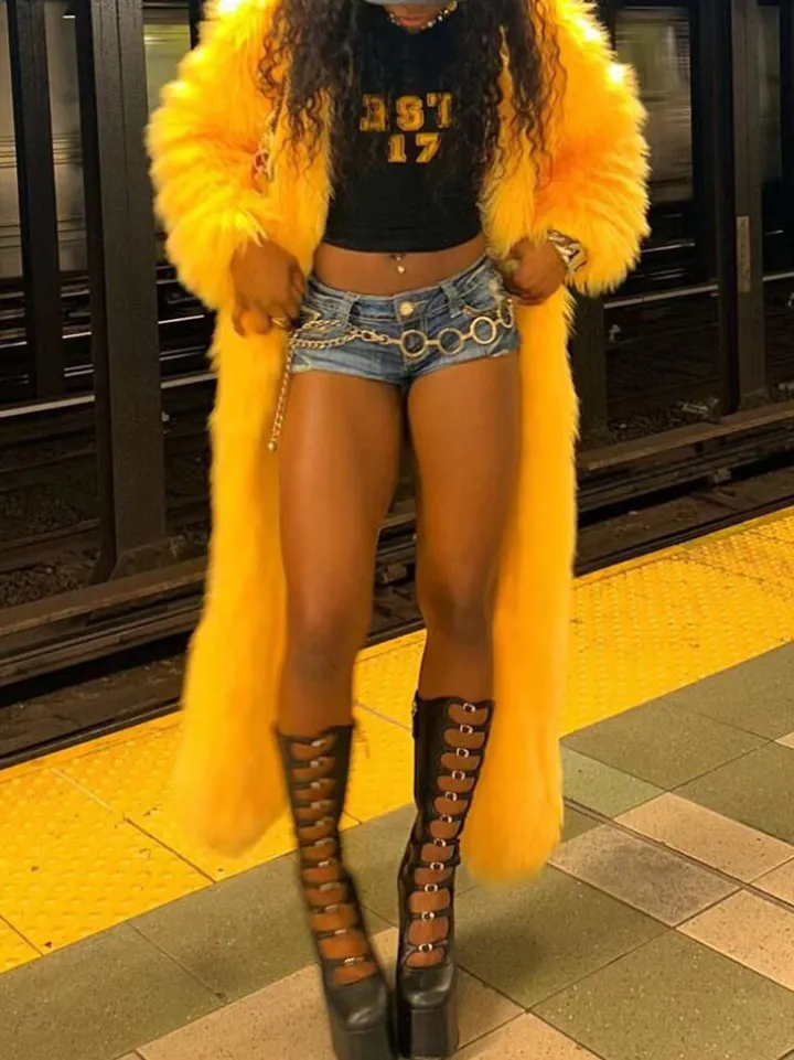 Solid Color Thick Fur Coat