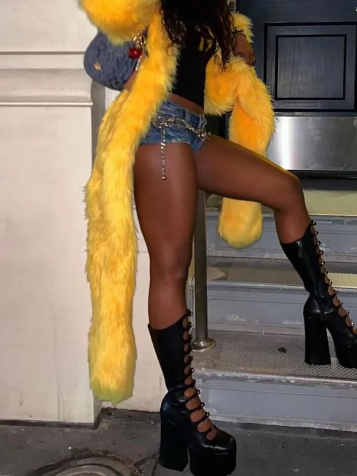 Solid Color Thick Fur Coat