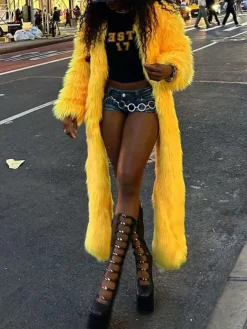 Solid Color Thick Fur Coat