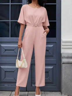 Solid Color Wide Leg Pant Jumpsuit
