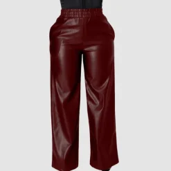 Solid Color Wide Leg PU Leather Pants