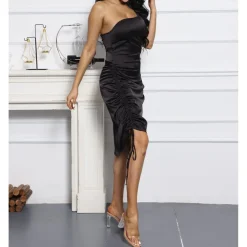 Spaghetti Strap Drawstring Ruched Dress