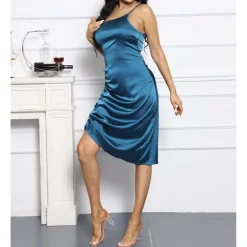 Spaghetti Strap Drawstring Ruched Dress