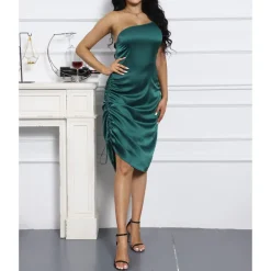 Spaghetti Strap Drawstring Ruched Dress