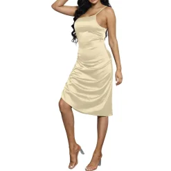 Spaghetti Strap Drawstring Ruched Dress