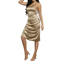 Spaghetti Strap Drawstring Ruched Dress