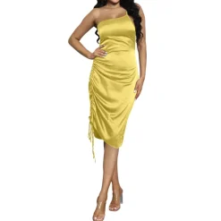 Spaghetti Strap Drawstring Ruched Dress