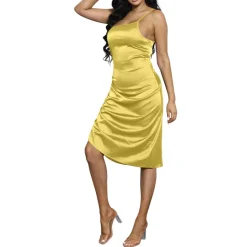 Spaghetti Strap Drawstring Ruched Dress