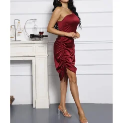 Spaghetti Strap Drawstring Ruched Dress