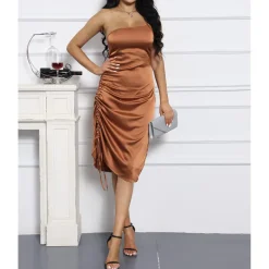 Spaghetti Strap Drawstring Ruched Dress