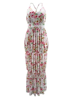 Spaghetti Strap Floral Print Backless Maxi Dress