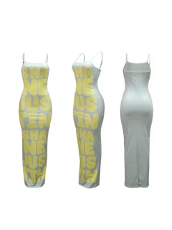 Spaghetti Strap Letter Print Tube Maxi Dress