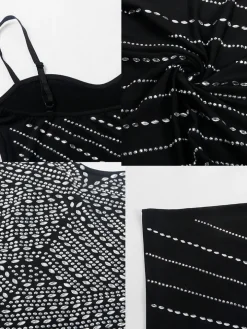 Spaghetti Strap Rhinestone Bodycon Midi Dress