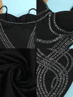 Spaghetti Strap Rhinestone Patchwork Mini Dress