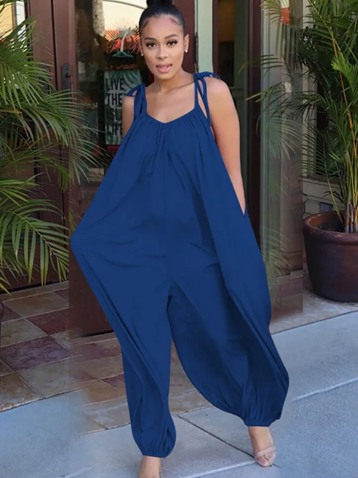 Spaghetti Strap Sleeveless Lace Up Wide Leg Jumpsuit