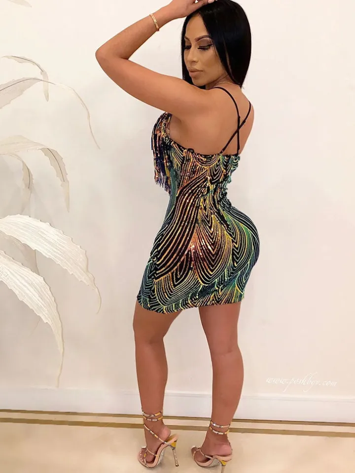 Spaghetti Strap Sleeveless Glitter Mini Dress
