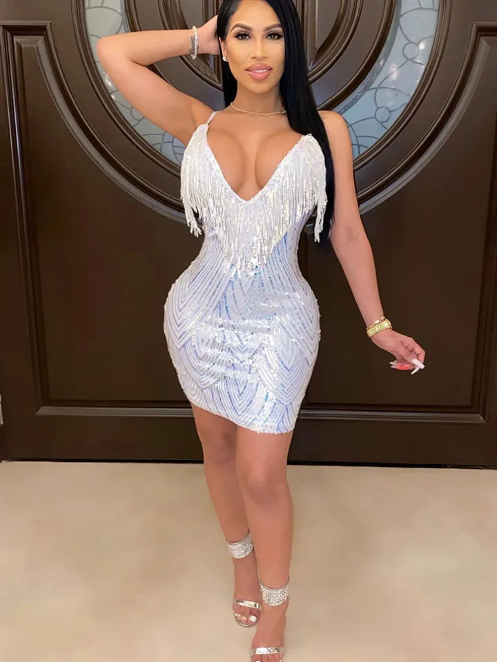 Spaghetti Strap Sleeveless Glitter Mini Dress
