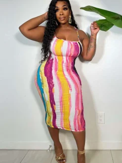 Spaghetti Strap Tie Dye Backless Midi Dress