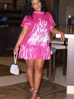 Sparkling Printed Lotus Hem Birthday Shimmery Dress