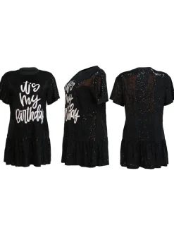 Sparkling Printed Lotus Hem Birthday Shimmery Dress