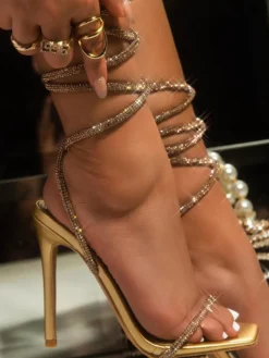 Sparkling Rhinestone Ankle Strap High Heel Sandal