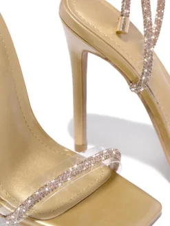 Sparkling Rhinestone Ankle Strap High Heel Sandal