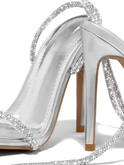 Sparkling Rhinestone Ankle Strap High Heel Sandal