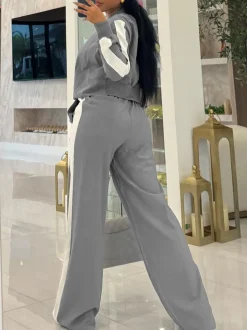 Sporty Jacket Wide Leg Pants Set