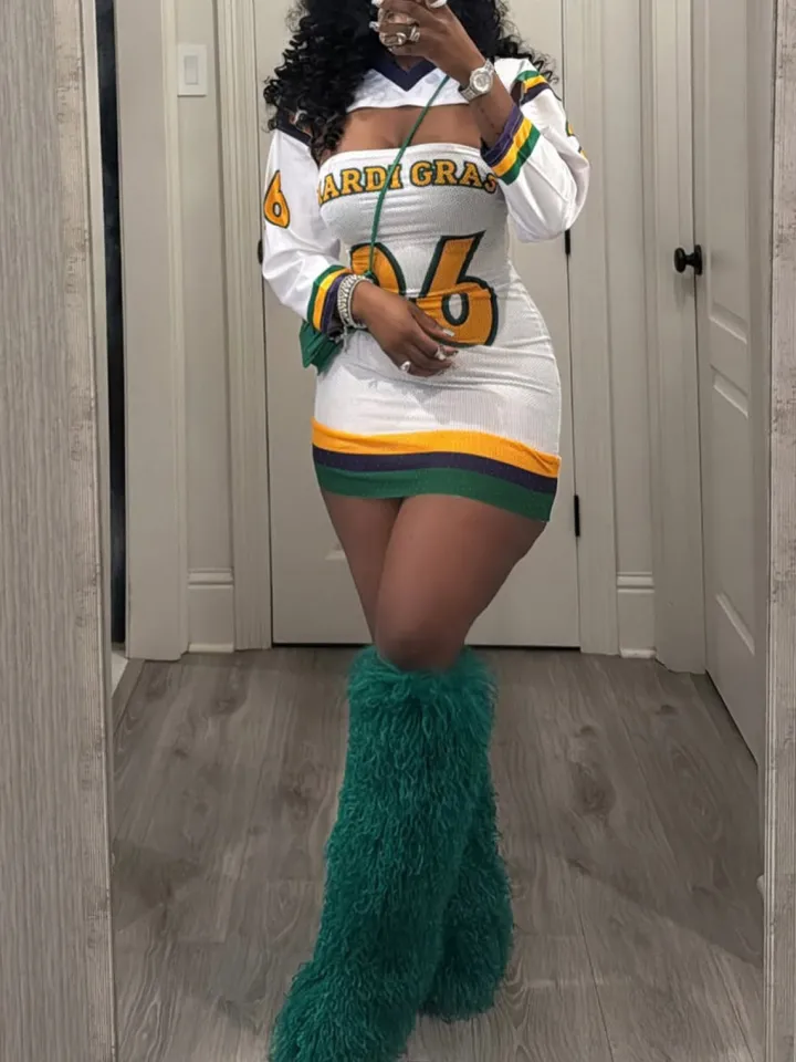 Sporty Letter Print Tube Mini Dress Set