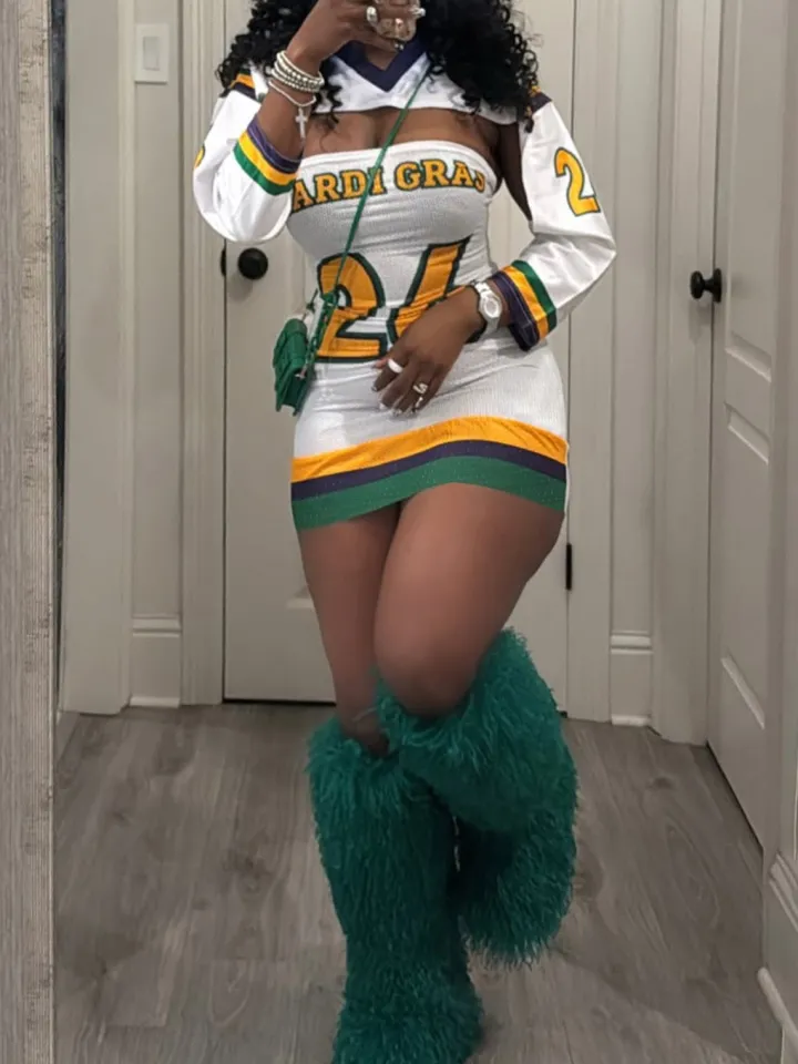 Sporty Letter Print Tube Mini Dress Set