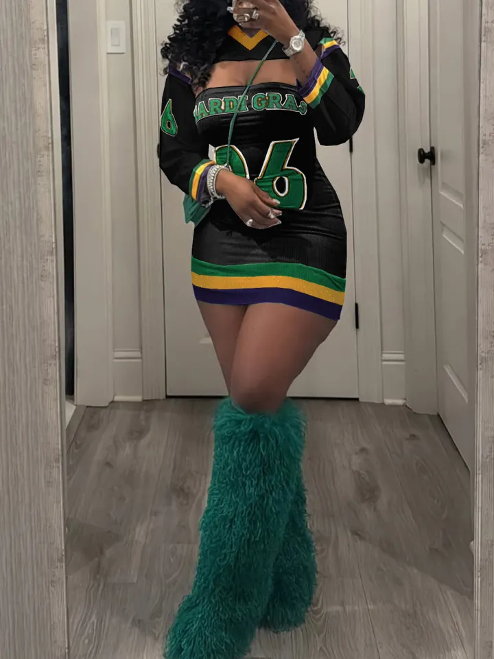 Sporty Letter Print Tube Mini Dress Set