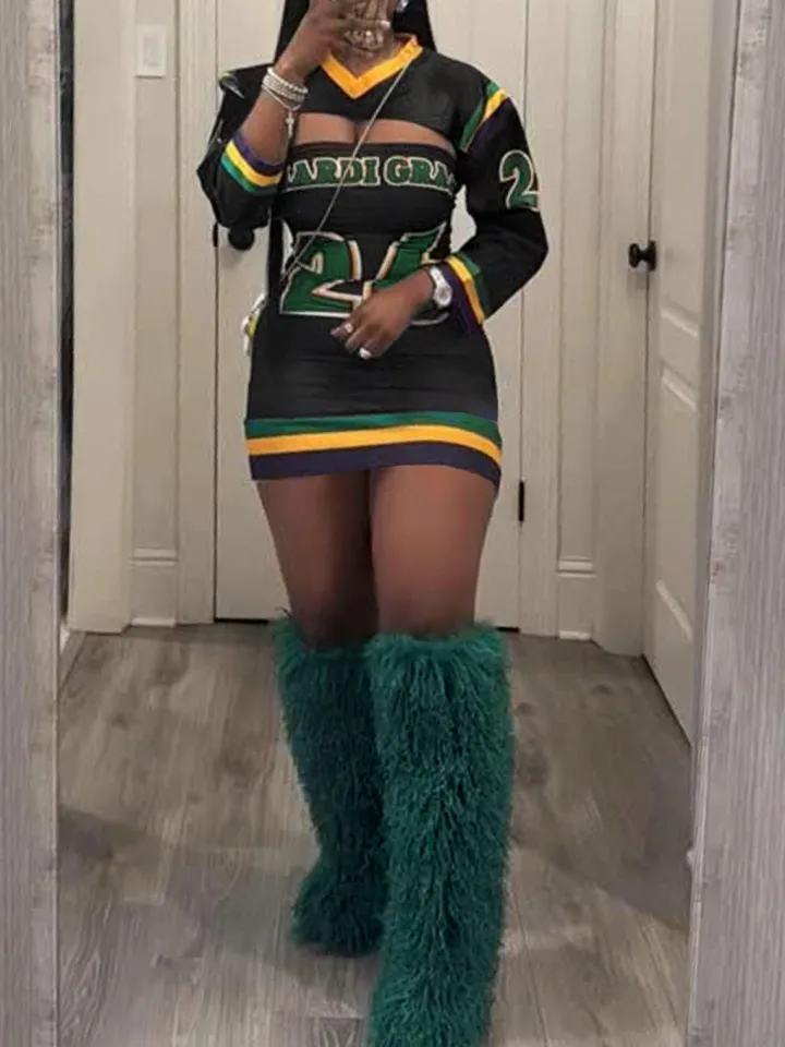 Sporty Letter Print Tube Mini Dress Set