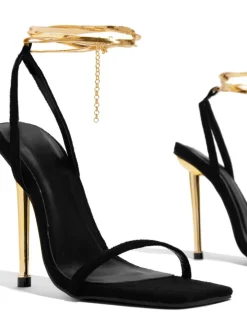 Square Toe Strappy Wraparound High Heel Sandal