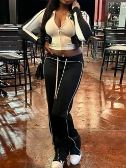 Stand Collar Slim Fit Jacket and Pants Set