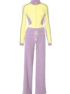 Stand Collar Slim Fit Jacket and Pants Set